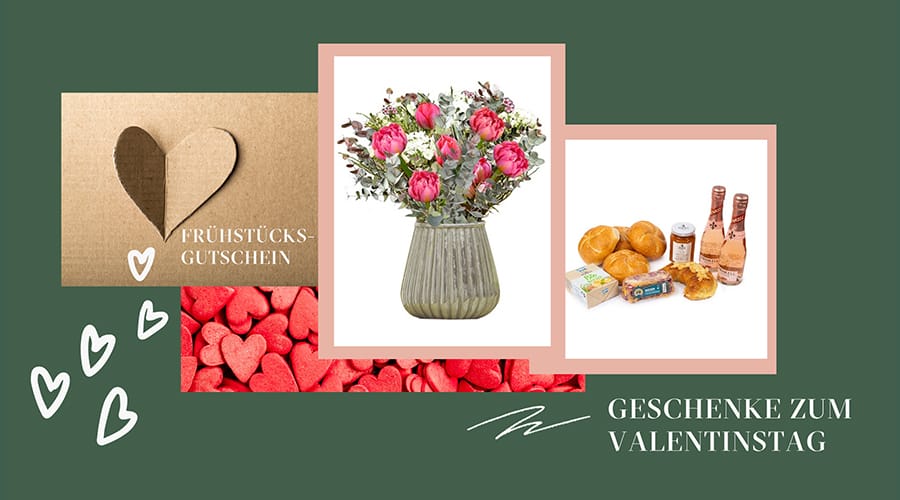 Romantisches Frühstück zum Valentinstag, Blumen & andere Geschenk-Ideen